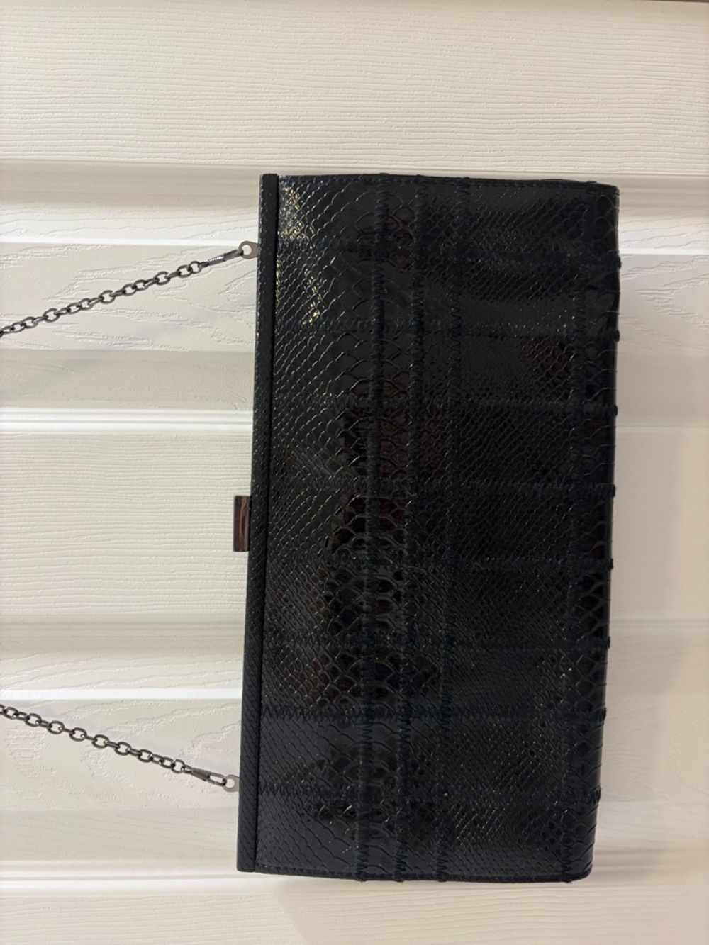 Aldo Black Faux-Snakeskin Chain Clutch